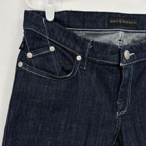 Rock & Republic Women's Navy Denim Jeans Size 31 Kasandra Flared Leg Mid Rise - Picture 5 of 12